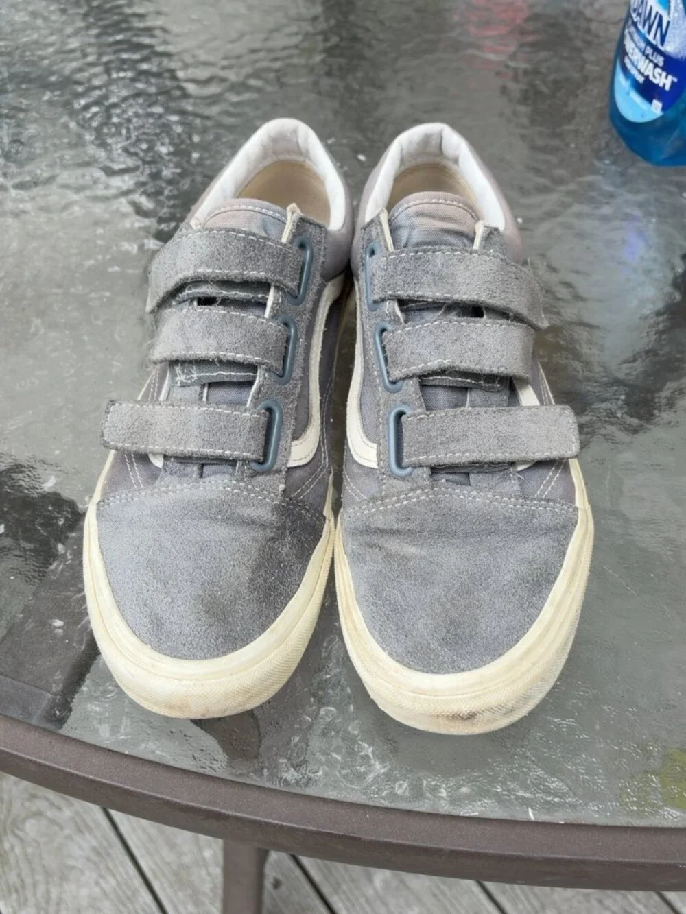 Vans Old Skool V Blue Gray Triple Velcro Sneakers Men’s 10 Women’s 11.5